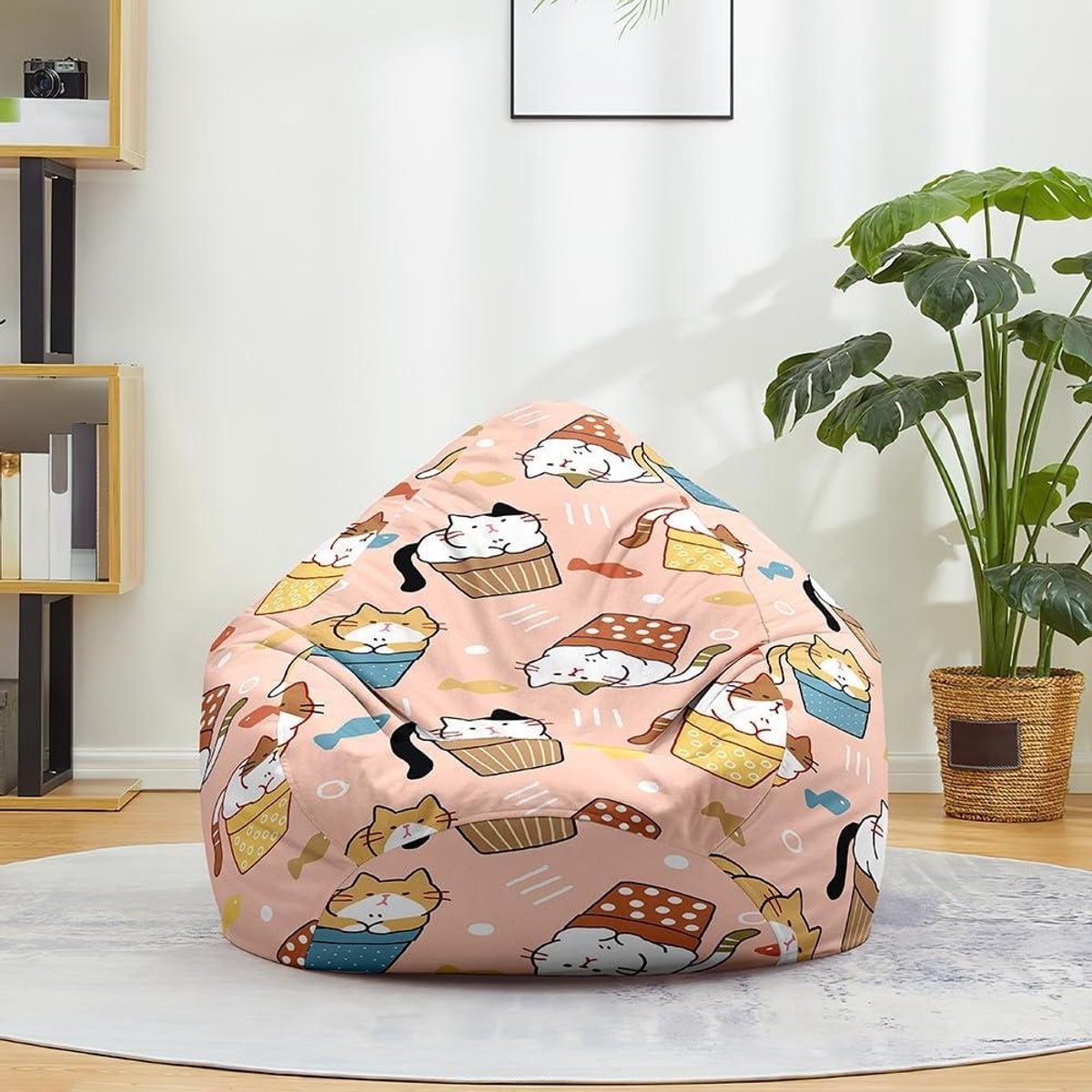 Zitzak Hoezen - Hoes Stoel Bank - Speelgoed Opslag - Kattenprint Design - 90x110 cm - Roze
