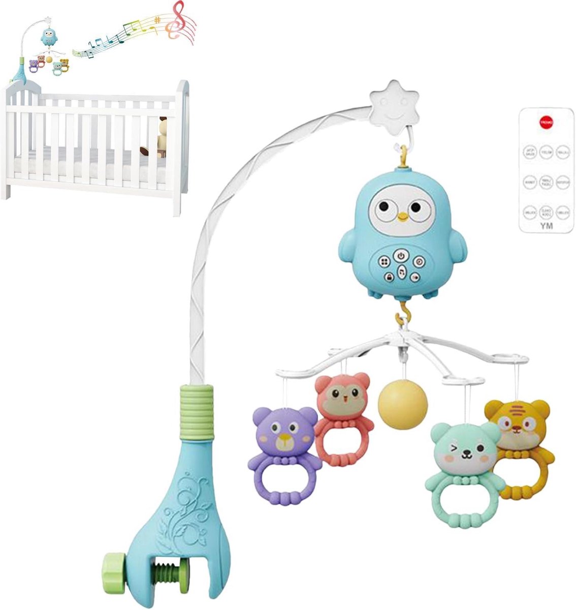 Baby Mobiel - Wiegmobiel Speelgoed - Baby Kalmeren - Met Nachtlampje - 40x25x48cm - Blauw