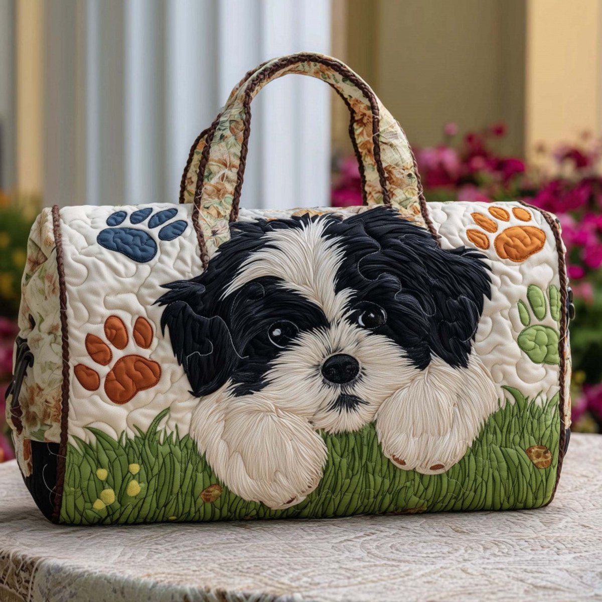 Textielen tas, retro bloemenprint in 3D-stijl, boho-stijl voor reizen en sport, meerkleurig, groot (18 x 9 x 9 inch)，39 modellen
