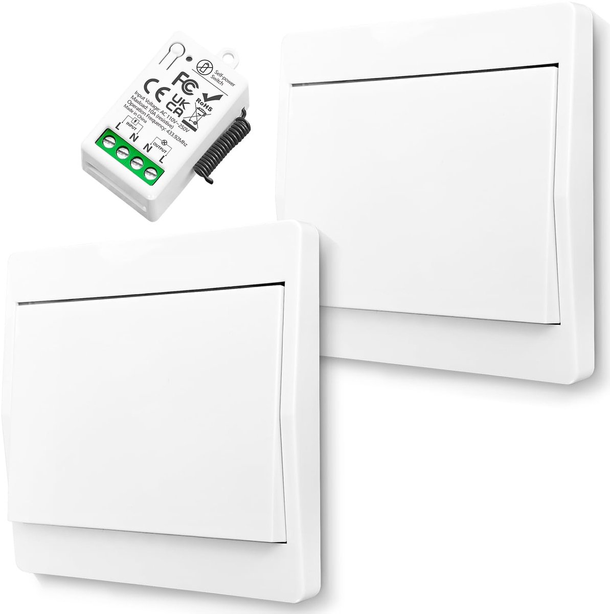 SnelShoppen - Draadloze Lichtschakelaar Set 230V, Waterdichte MINI Wandschakelaar zonder Batterij, Bereik tot 150m, Voor Armaturen 110~250V 10A 1200W