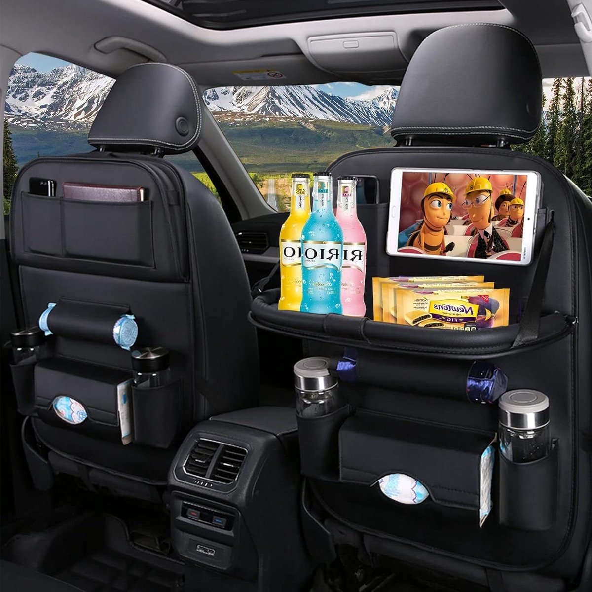 Auto Organizer - Stoel Opberger - Reizen met kinderen - Opvouwbare tablet houder - 1x - Zwart