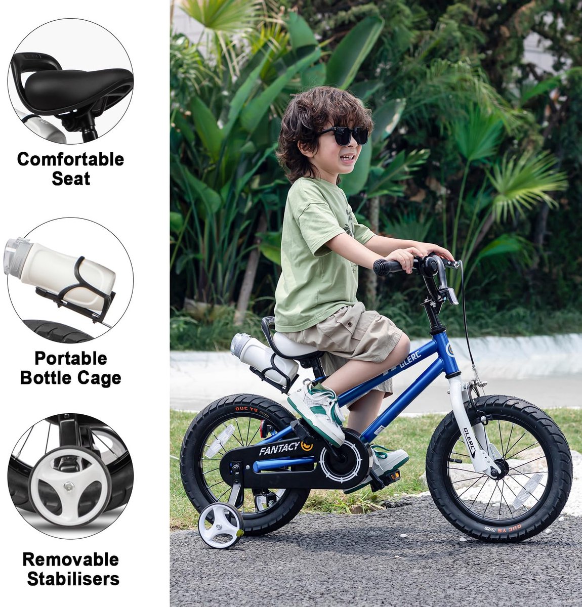 SnelShoppen - Glerc Kinderfiets 16 Inch met Steunwielen en Flessenhouder voor Jongens en Meisjes van 4-8 Jaar - Blauw, Veilig en Comfortabel Fietsen