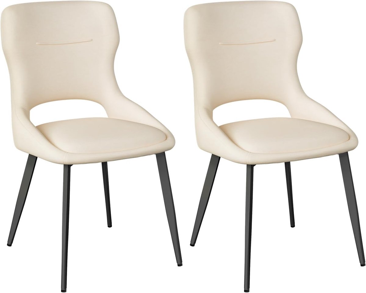 SureDeal® - Eetkamerstoelen - Keukenstoelen - Woonkamerstoelen - Uitgesneden Rugleuning - Gestreept Design - 48x43x86 cm - Beige
