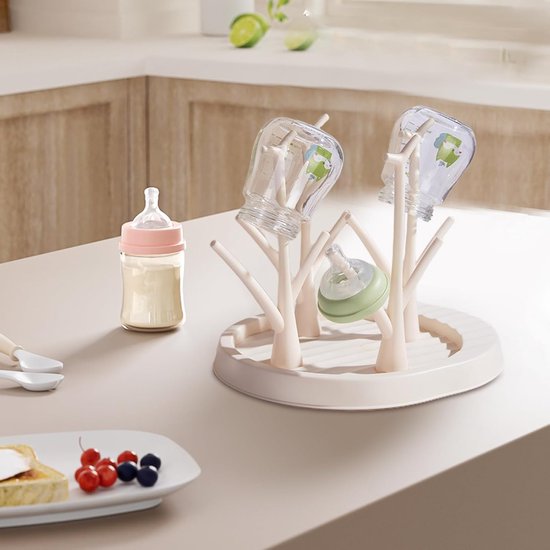 Babyfles Organizer - Fles Droger - Hygiënisch Drogen - Boom-vormig Ontwerp - 26x22x23cm - Beige — afbeelding 2
