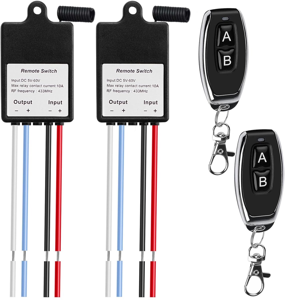 SnelShoppen - 2 Stuks Draadloze Schakelaar met Afstandsbediening - Breedspanning DC 5V/12V/24V Draadloze Stopcontactenset - 10A Multi-Mode Lichtschake