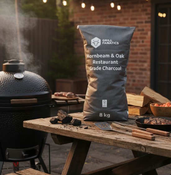 Grill Fanatics Houtskool / Charcoal - Haagbeuk & Eik / Hornbeam & Oak - 8 KG - Restaurant kwaliteit van Grill Fanatics — afbeelding 3