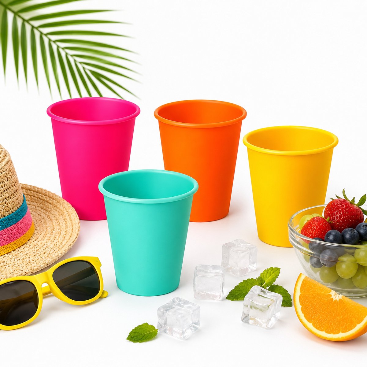 ECO Kartonnen drinkbekers 8oz 240ml mix kleuren geel oranje roos turkoois - 100 Stuks - wegwerp papieren bekers karton zomerse kleuren – drank bekers – drinkbekers- koffie beker – wegwerpbeker – Warme en Koude Dranken - milieuvriendelijk