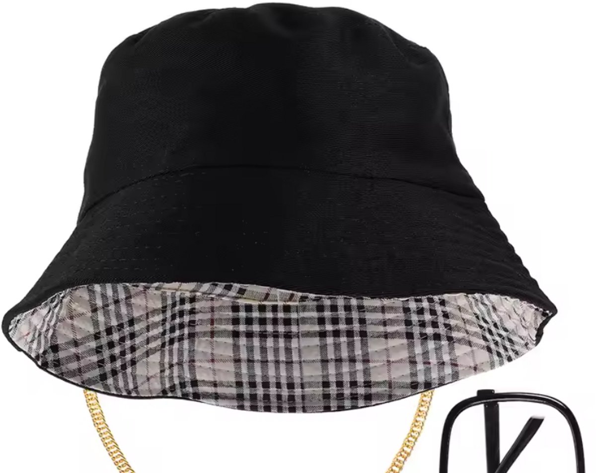 New Age Devi - "- Bucket Hat - Vissershoedje - Zwart {met Ruitjes}"