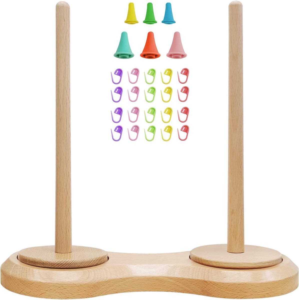 Garenhouder voor hout, dispenser voor haken, garenbalhouder om te breien, garenspindeldispenser met haakaccessoires (dubbele ballen)