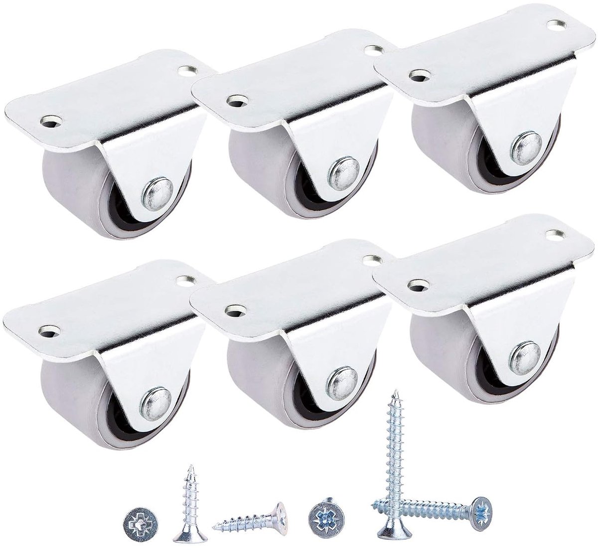 (Pack van 6) 30 mm Rubber Wiel Kleine Castors voor Meubels Non-Swivel Niet-Plastic Apparaat & Apparatuur Schroeven Inbegrepen Wielen Set