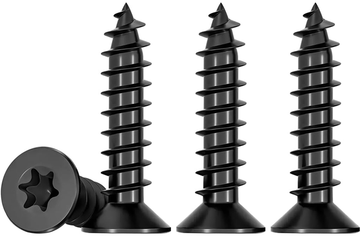 Houten schroeven, torx, zwart, 50 stuks, M4 x 30 mm schroeven, verzonken kop, van roestvrij staal, A2, volledige schroefdraad, spaanplaatschroeven, zelftappende schroeven, universele schroeven