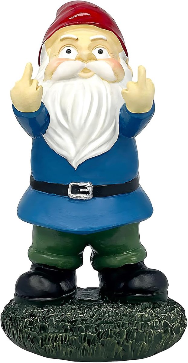 Groffe Tuinkabouter met Middelvinger – Stoer Buiten Tuindecoratie, Brutale Kleurrijke Resinen Kabouterbeeld voor Tuin, Erf, Terras – Uniek Prankcadeau