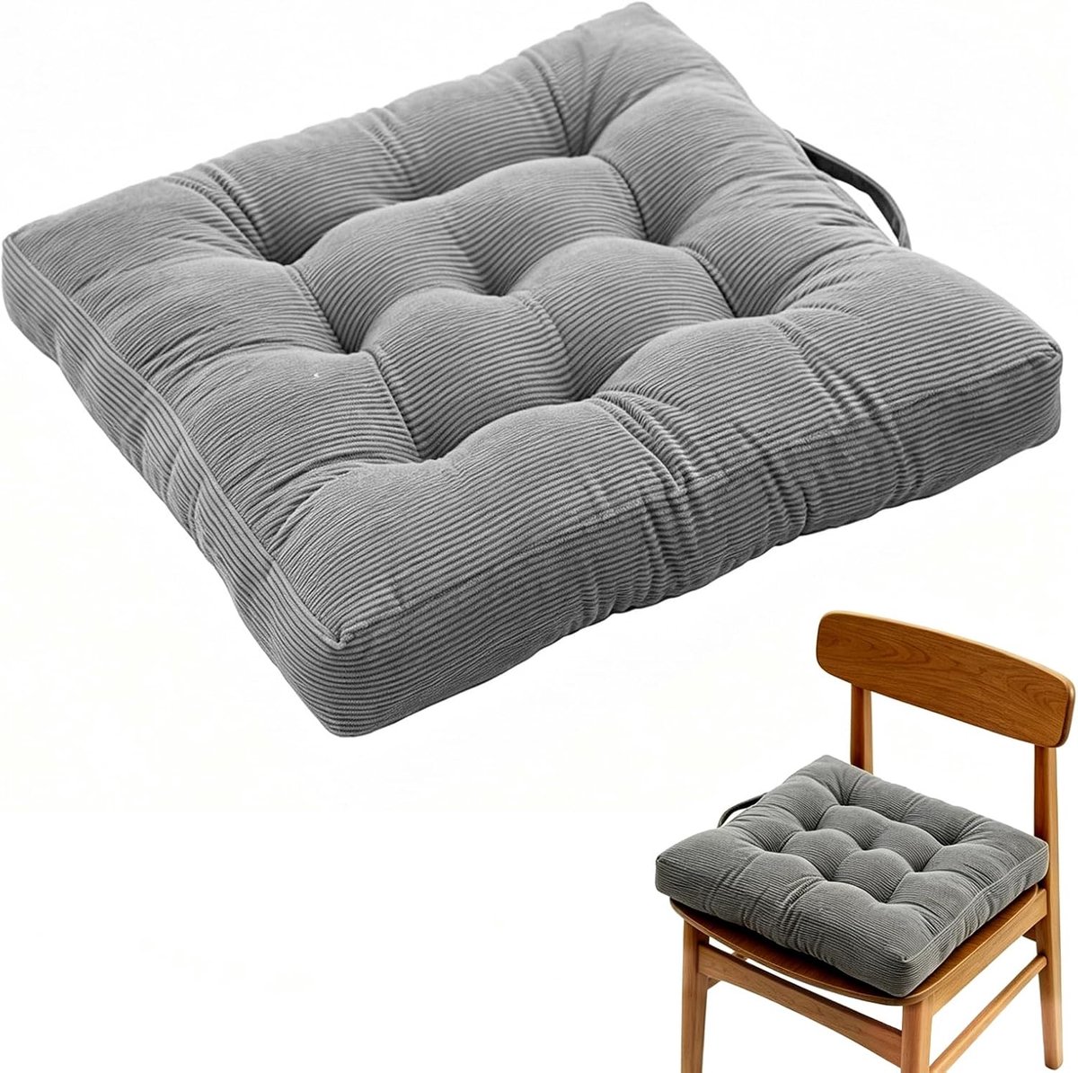 50 x 50 cm, 10 cm dik matraskussen, 100% katoen, stoelkussen met draaggreep, extra dikke zitkussens voor binnen en buiten, vloerkussen voor woonkamer, terras en tuin (grijs)