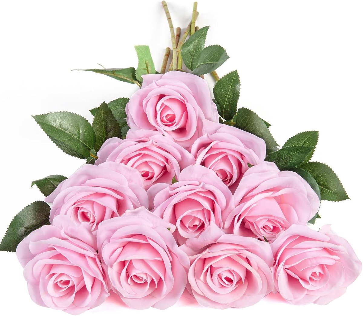 Kunstrozen nep zijden bloemen bruidsboeketten met enkele lange plastic stengels voor arrangement bruiloft tafel middelpunt feest woondecoratie (roze)