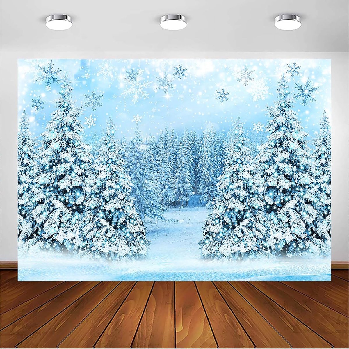 Winter Kerst Achtergrond Winter Bos Scène Wonderland Sneeuwvlok Fotografie Achtergrond Witte Sneeuwbos Kerstfeest Achtergrond Decoraties Fotostudio Rekwisieten (Blauw, 7x5ft)