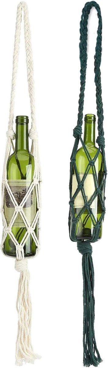 Wijnfles Zak,Forrreen 2 STKS Fles Zak Draagbaar Vintage Beknopte Boho Decoratie Wijnfles Carrier Katoen Multifunctioneel Waterfleszak voor Wandelen, Kamperen,Interieurdecoratie