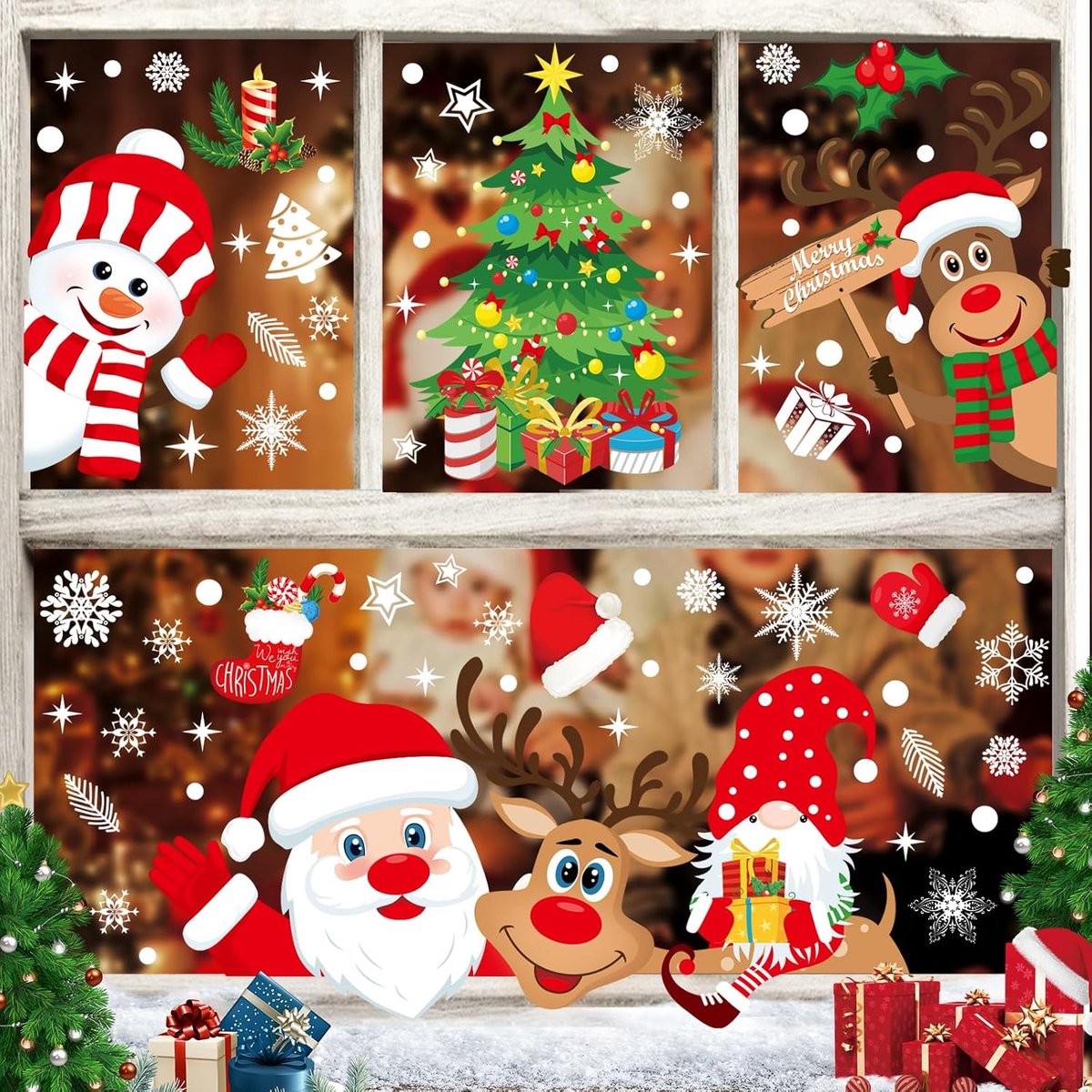 Raamstickers voor kerst, 267 stuks, dubbelzijdige herbruikbare statisch hechtende pvc-stickers voor glazen ramen, kerstdecoratie (10 vellen, 20 x 30 cm)