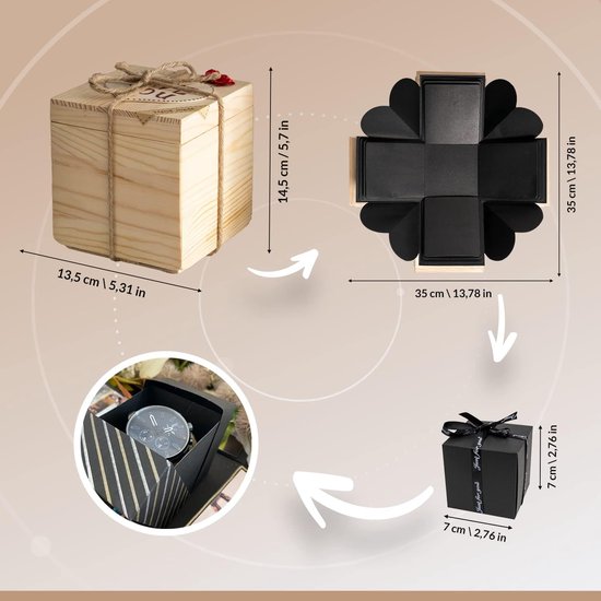 Houten kist explosiebox, verrassingsbox, doe-het-zelf verjaardagsgeschenkdoos, explosiebox, fotokist, het bijzondere cadeau-idee voor mannen en vrouwen van houten — afbeelding 2