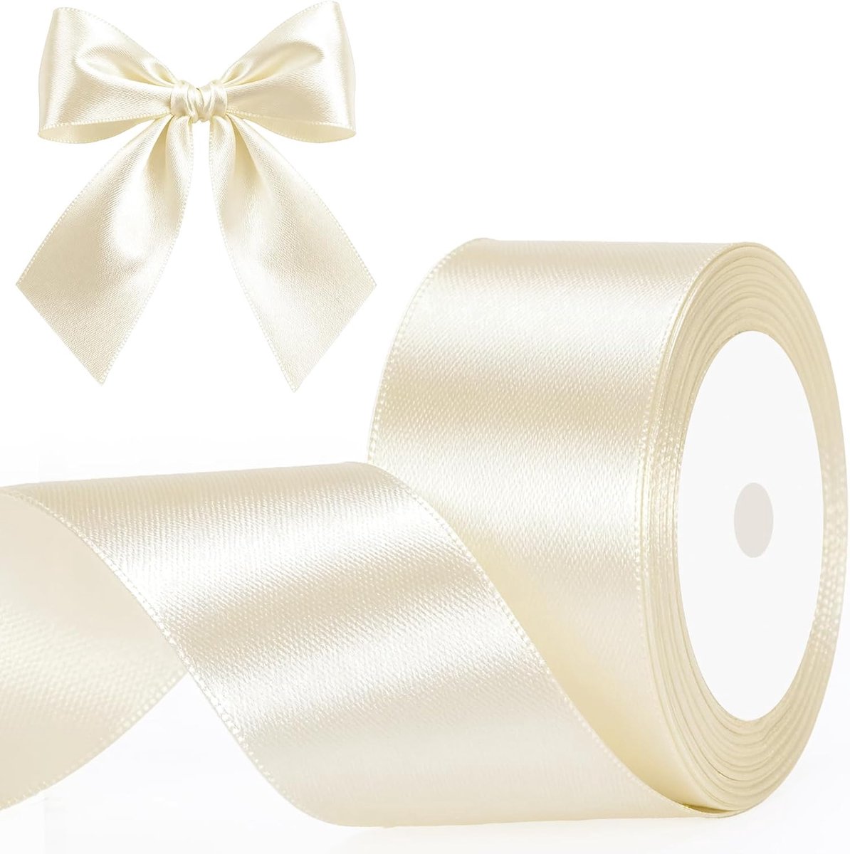 Satijnen lint ivoorwit, 50 mm: decoratief cadeaulint, 22 m lint om te knutselen, decoratief lint voor geschenkverpakking, decoratie