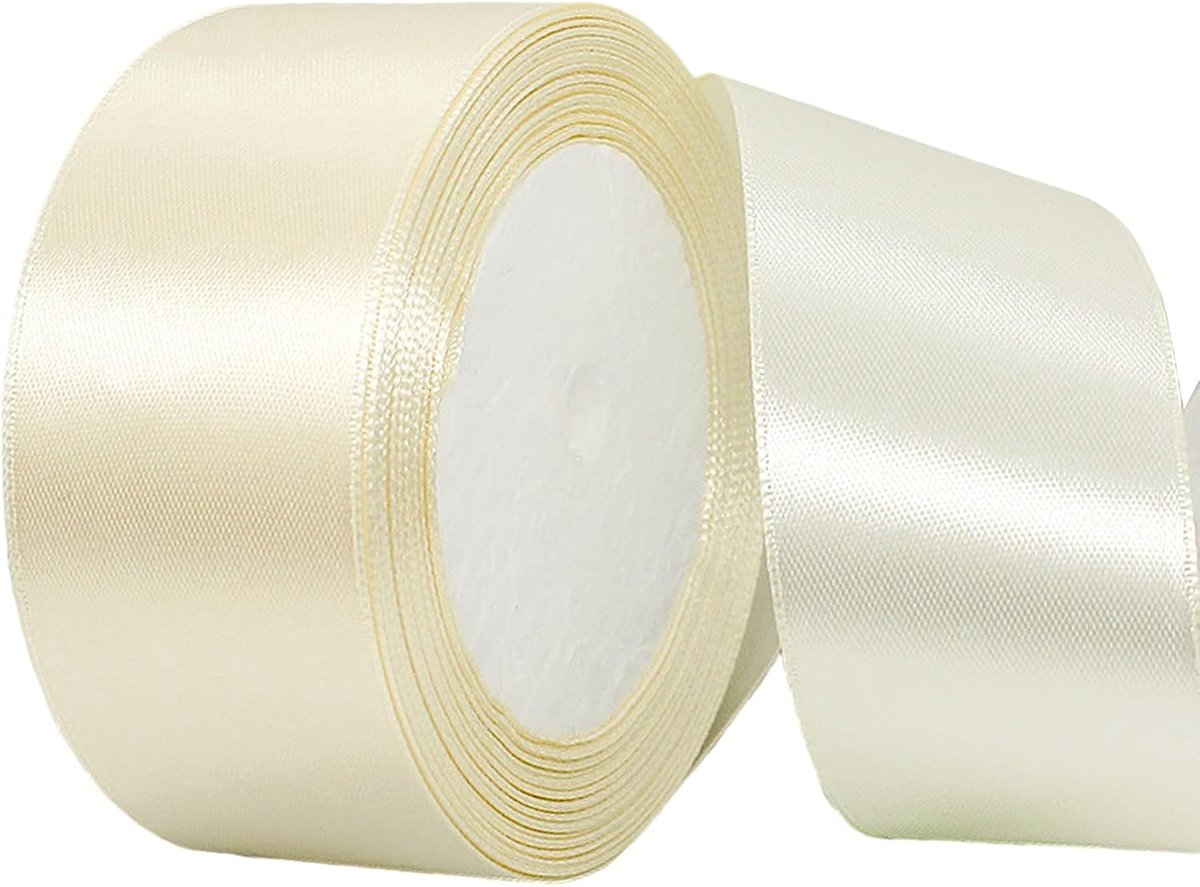 22 meter Ivoor Wit Lint Satijn Lint 40 mm Breed, Ivoor Wit Polyester Linten Kerststof Linten voor Cadeau Inpakken Haarstrik Manden Cake Knutselen Auto Bruiloft Verjaardag Feest Valentijnsdag Kerst
