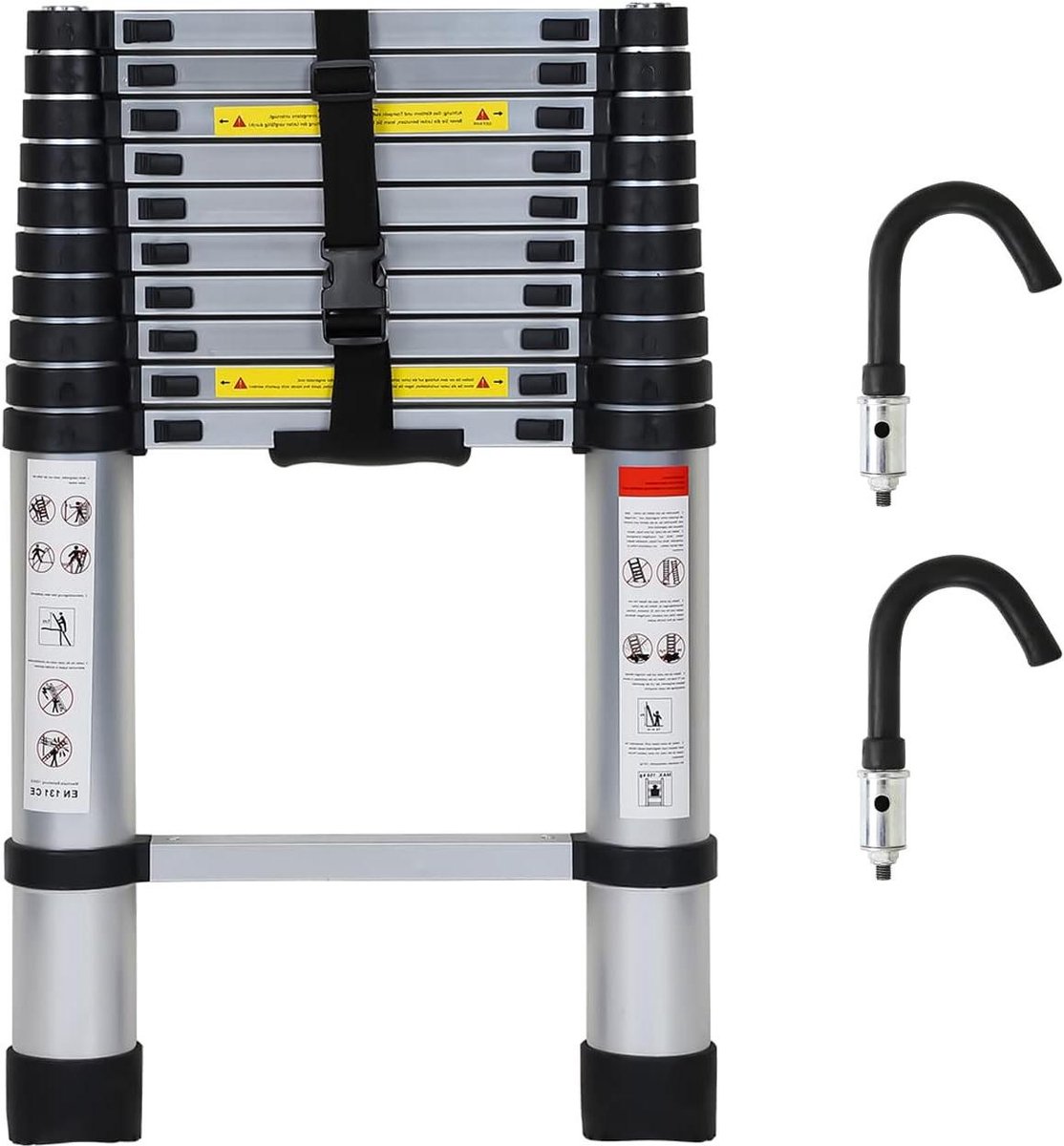 Telescopische ladder - Uitschuifbare ladder - Onderhoud aan huis - Met 2 haken - 26 meter - Zilver