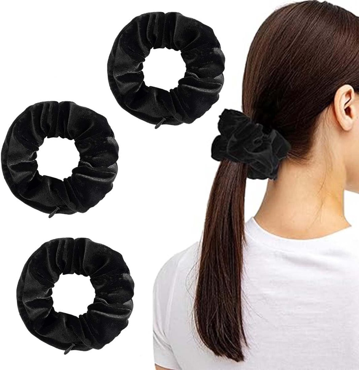 3 stuks fluwelen scrunchies voor dames, met ritssluiting, reisgadgets, geheim haar, scrunchies, zachte paardenstaart-houder, elastische haarbanden met balhoofd, elastische haarscru