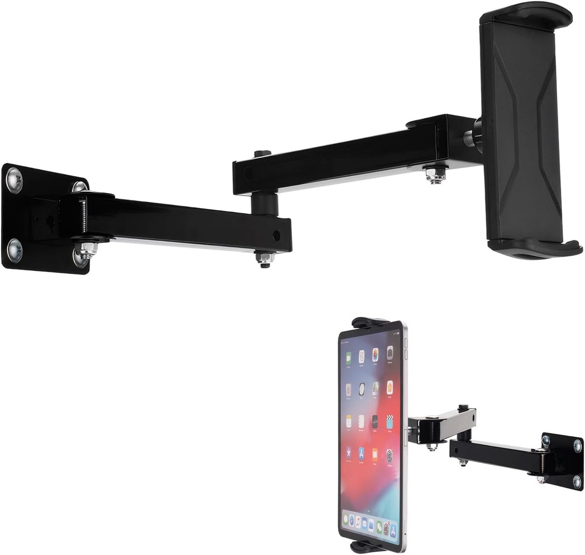 Tablethouder voor aan de muur, draaibaar, tabletwandhouder, mobiele telefoonhouder, instelbaar, opvouwbaar, voor apparaten van 4 tot 13 inch, compatibel met Switch, Kindle, iPhone, iPad