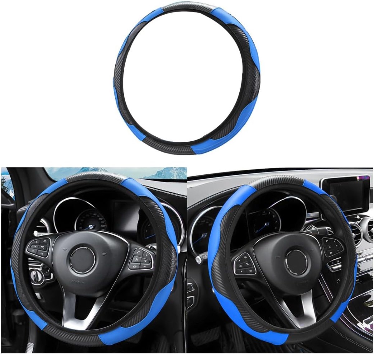 Stuurhoes van echt leer, ademend, antislip, ademende stuurbescherming, geschikt voor auto/SUV, gezellige ademende stuurbeschermer, blauw
