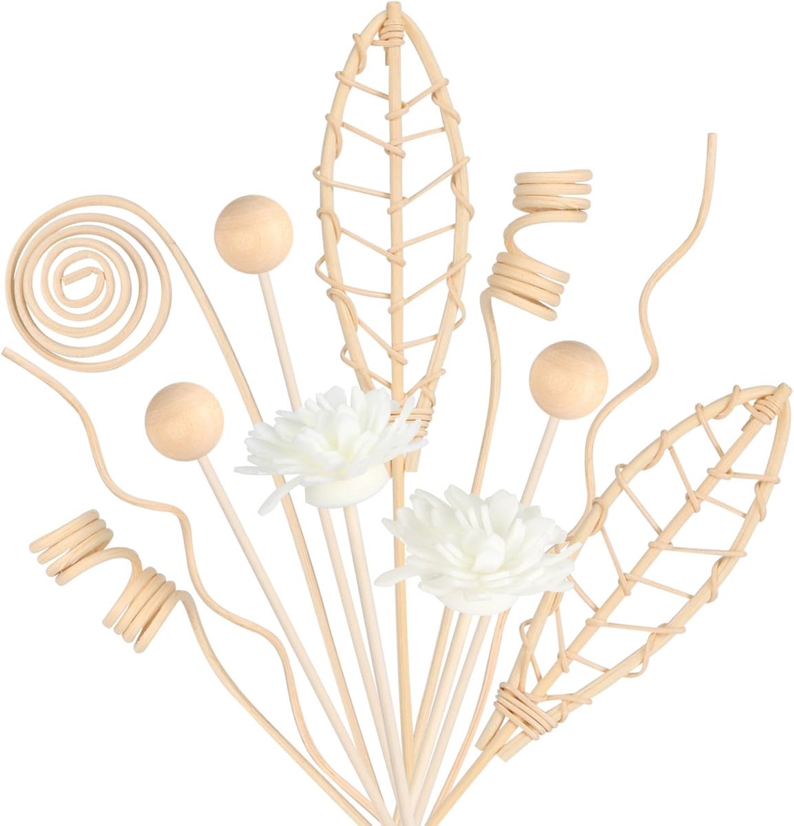 12 stuks diffusorstaafjes van rotanhout, 6 vormen, diffusorstaafjes van rotanhout, aroma-diffuser, voor thuis, kantoor, hotel, 12 stuks