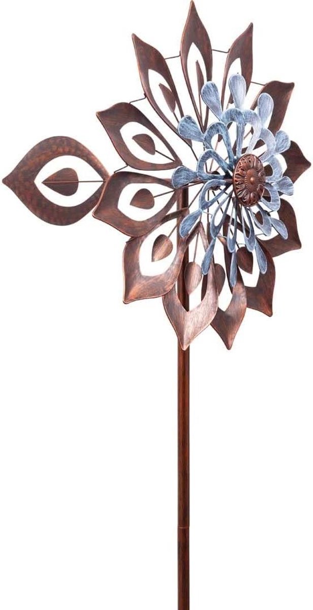Metalen Wind Spinner - Tuindecoratie Bewegend - Tuin Decoratie - Dubbele Beweging - 2 Meter Hoog - Brons Blauw