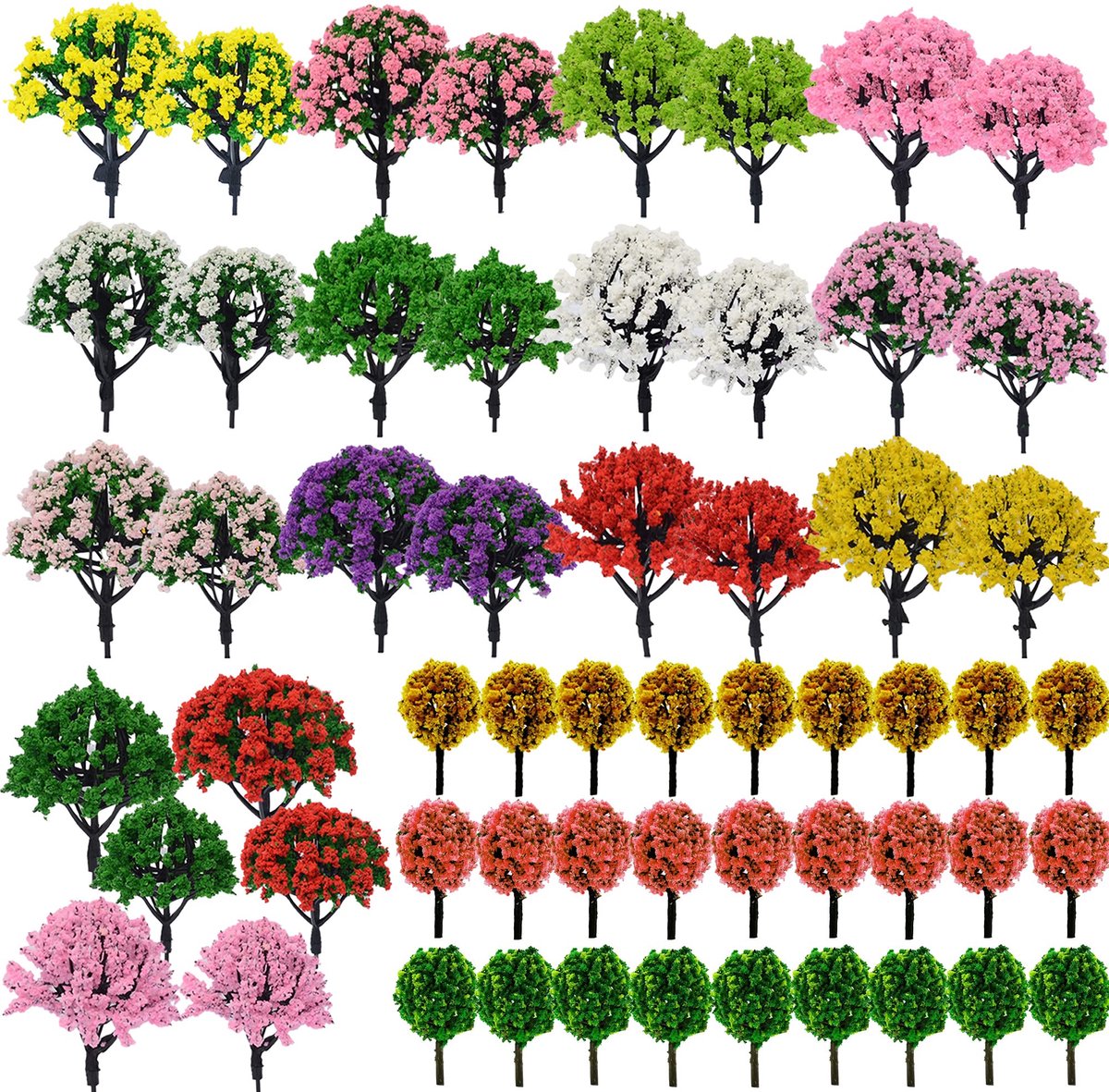 Woohome 60 STKS Miniatuur Bomen Gemengde Model Bomen Gemengde Kleuren Accessoires Model Trein Landschap Architectuur Bomen Fake Bomen voor Bouw Model, Model Landschap zonder Bases voor DIY Crafts