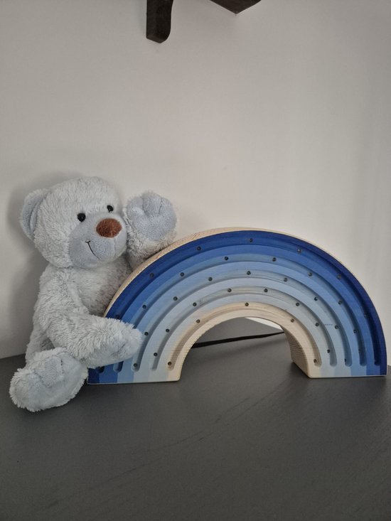 Nachtlamp Regenboog Blauw - Kinderkamer - Babykamer - LED-Verlichting - Hout - Handgemaakt - Lamp - Lichtenhout.nl van Lichtenhout.nl — afbeelding 4