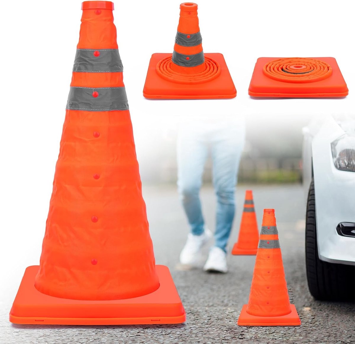 Vouwbare verkeerswaarschuwingskegel van 45 cm, reflecterend en oranje, ideaal voor verkeersveiligheid en controle op de weg