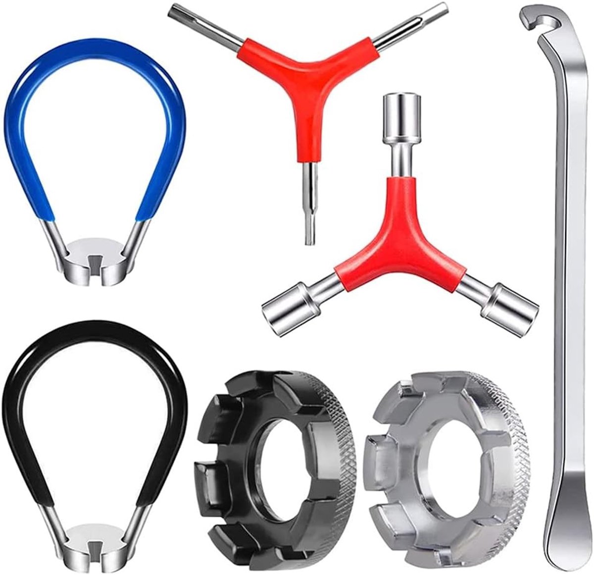 Set van 7 Fietsspaak Sleutels met Rubber Handvat, Inclusief Y-Sleutel en Fietstool voor Onderhoud