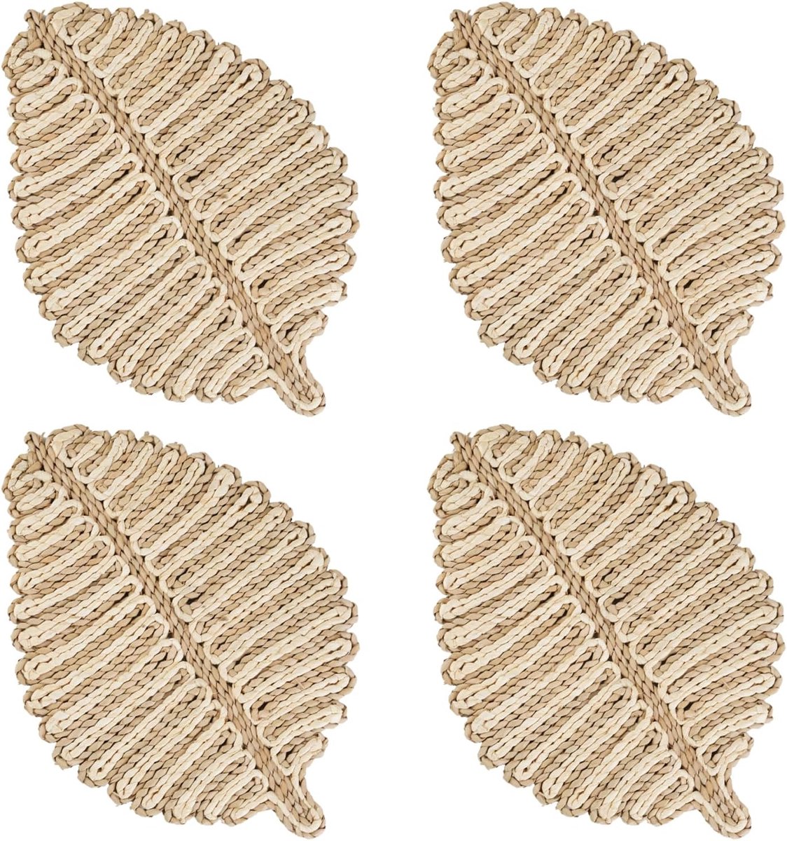Placemats set van 4 - bladvormige opladerplaten - handgemaakt van maïsschil - natuurlijke geur voor eettafel - ShopVlot