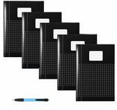 Schriften A4 Ruitjes 10mm - Met Kantlijn - Set van 5 stuks - Basic kleuren - Inclusief Cadebo Balpen