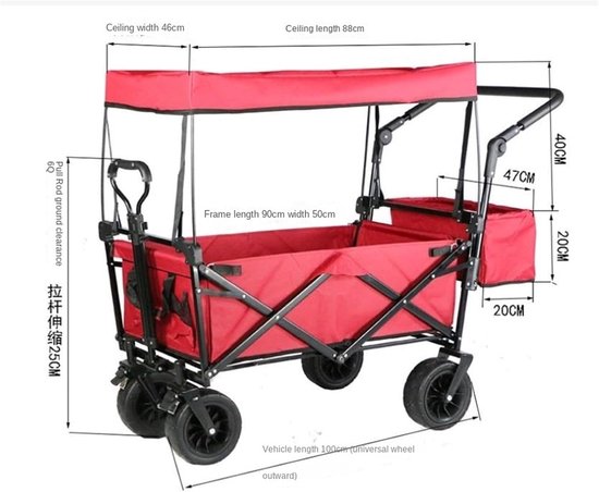Bolderkar Opvouwbaar - Strandkar Transportwagen - Buitenactiviteiten - Afneembare Luifel - 100 x 47 cm - Groen van Bolderkar Opvouwbaar — afbeelding 4