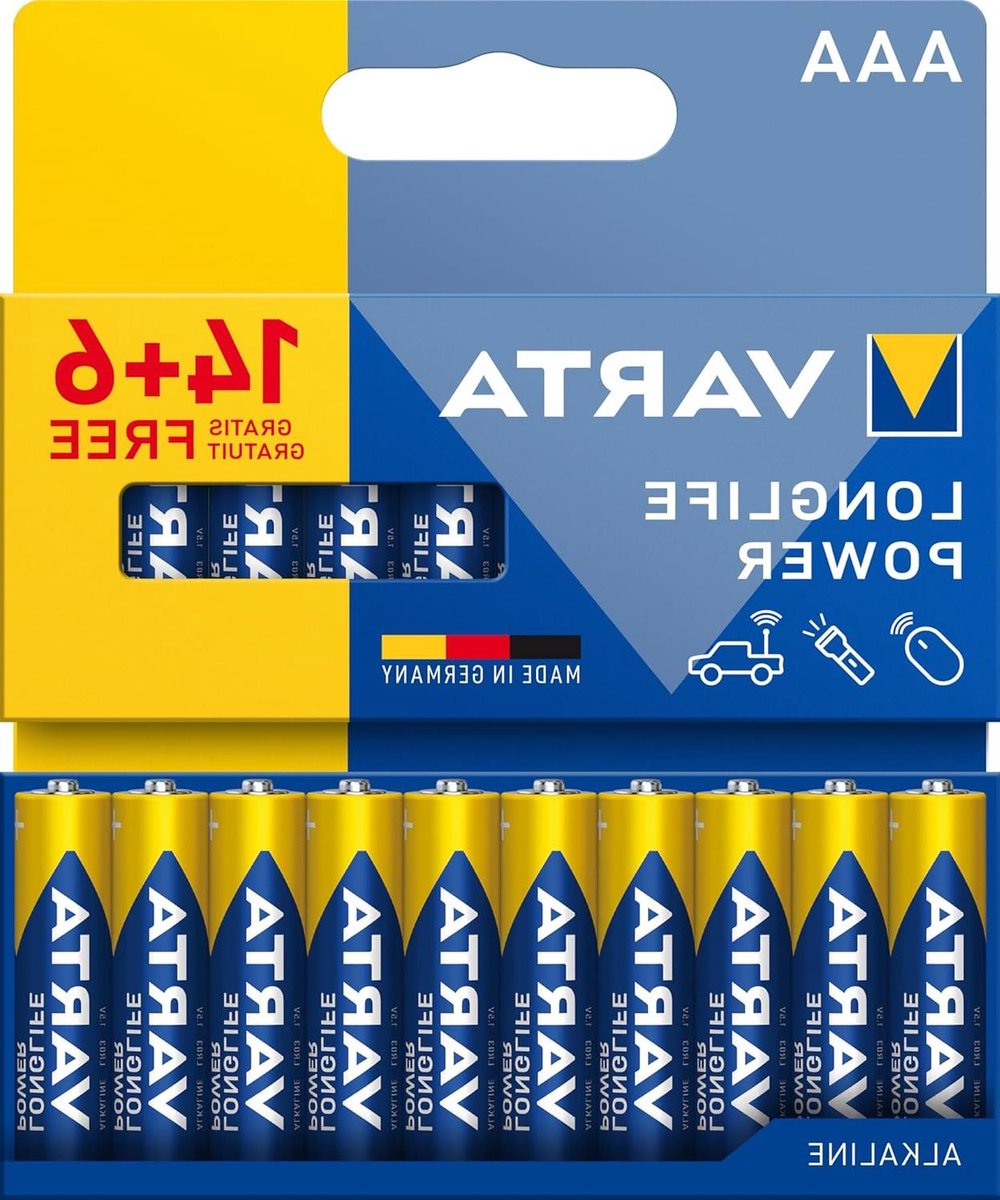 Batterijen AAA - Alkaline Energie - Apparaten Voeden - Plasticvrije Verpakking - 20 Stuks - Zilver