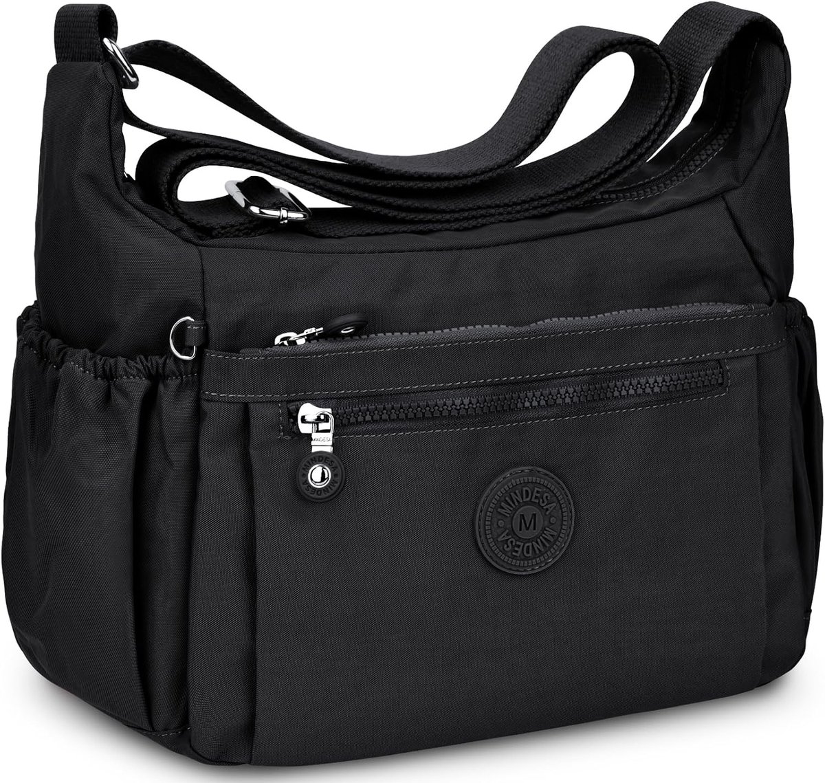 SnelShoppen - Grote schoudertas voor dames, waterdichte nylon crossbody tas met verstelbare brede schouderriem, handtas met veel vakken, lichtgewicht