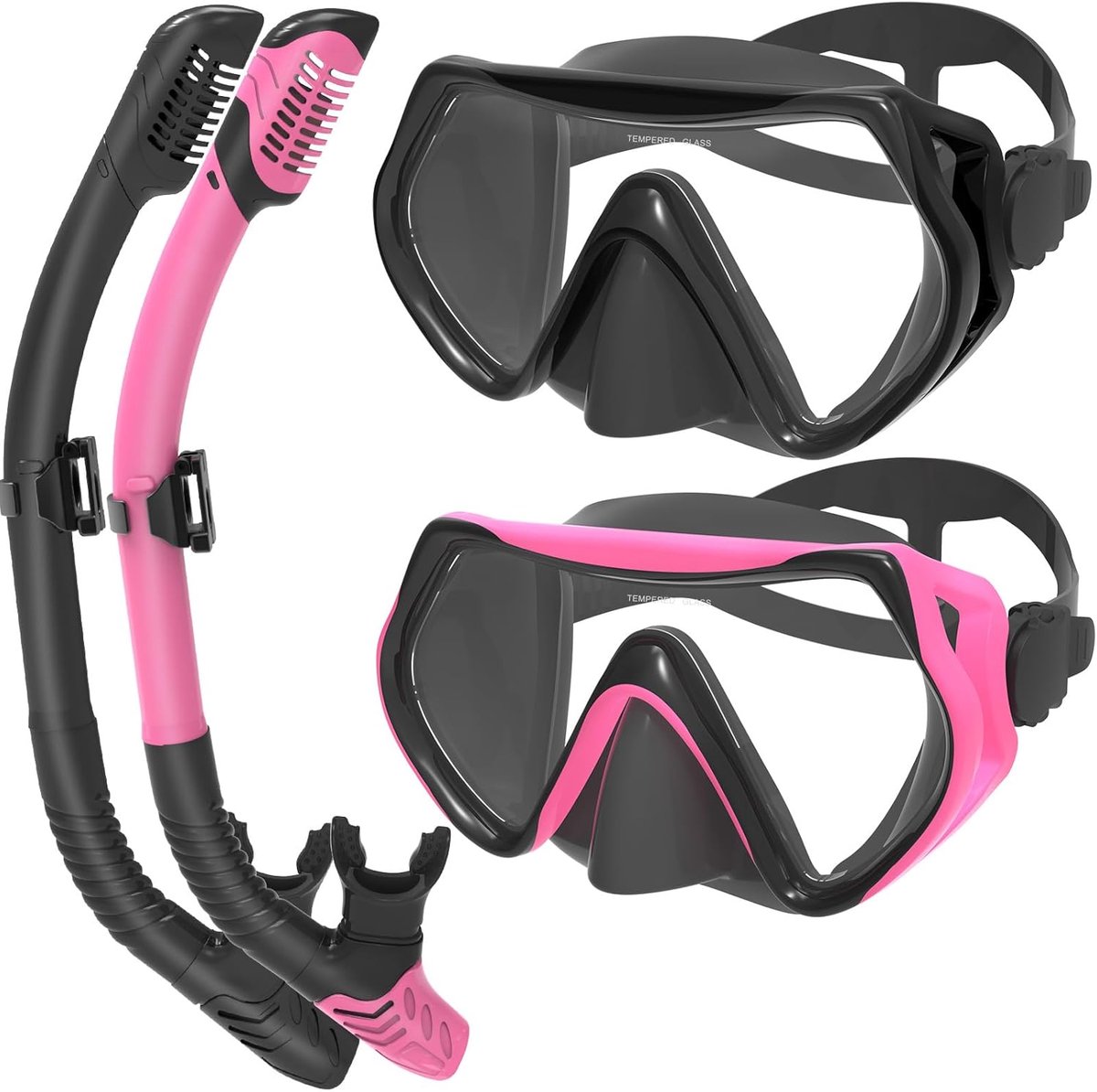 SnelShoppen - 2 Stuks Schnorchelset Volwassenen, Anti-Fog Duikbril en Droog Schnorchel, Duikmasker Met Gehard Glas voor Snorkelen en Duiken