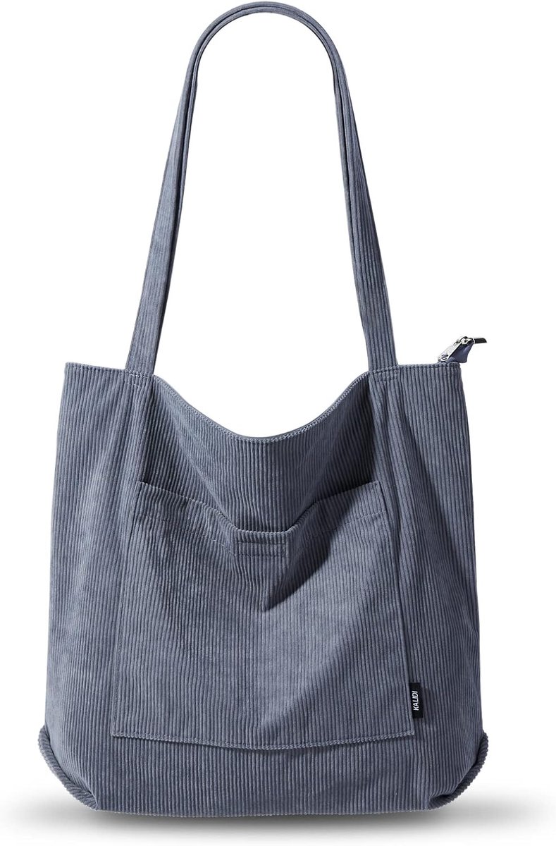 SnelShoppen - KALIDI Corduroy Tas voor Dames, Waterdichte Schoudertas met Ritssluiting, Grote Tote Bag met Zakvak voor Werk, Kantoor, Reizen, Winkelen