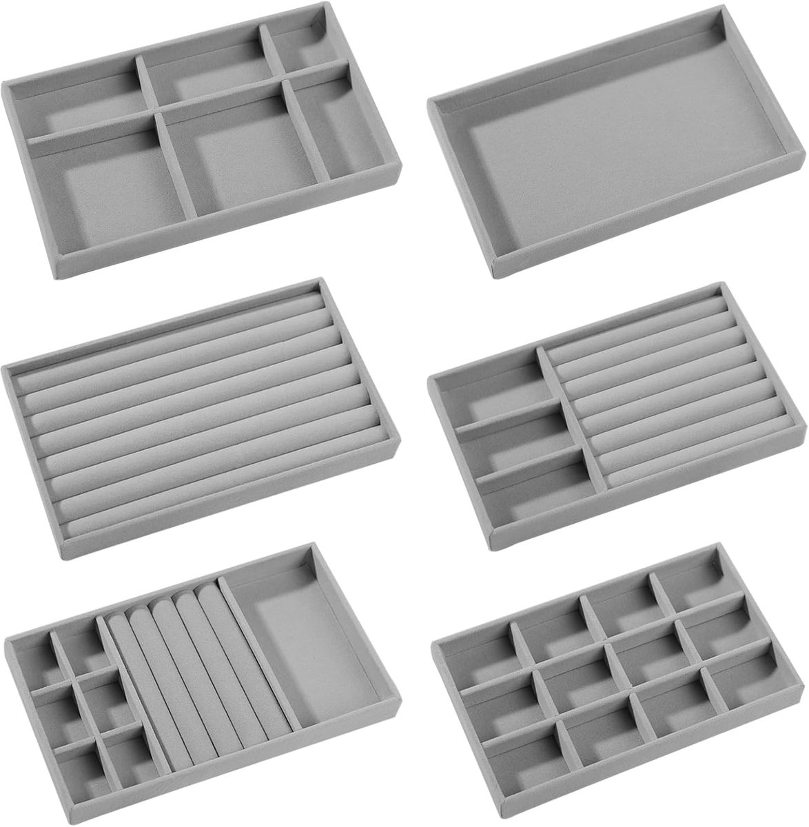 SnelShoppen - 6 Stuks Sieradenopslag, Sieradendienblad, Sieradenorganizer, Fluweel, Stapelbaar Sieradeninzetstuk voor Oorbellen, Ringen, Armbanden, Br