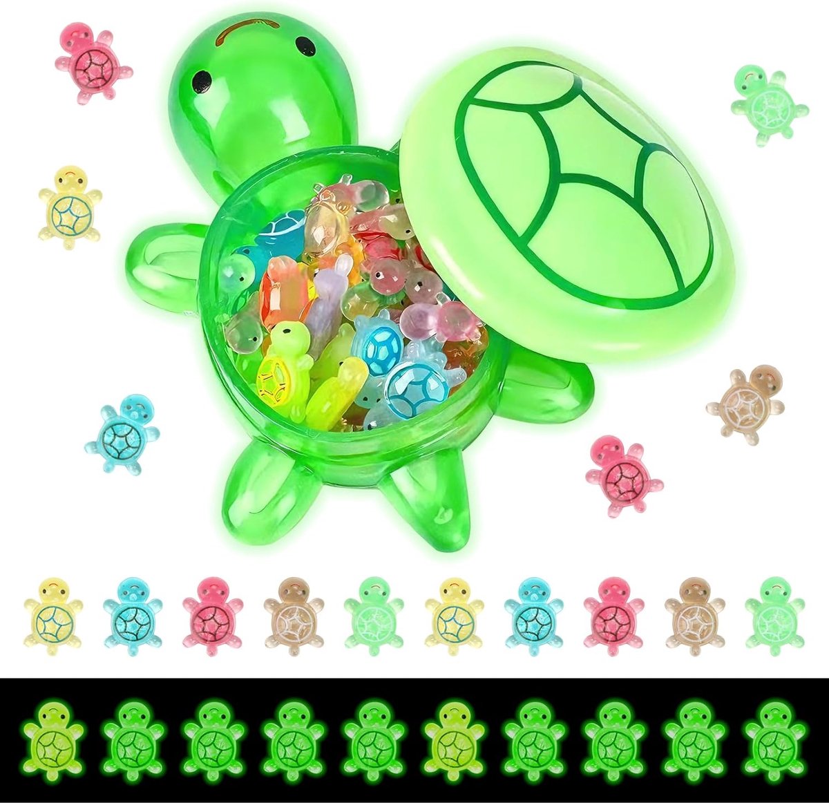 Glow in The Dark schildpaddenset, 30 miniatuurschildpadden + 12 cm grote schildpad van hars, zomerdecoratie voor tuin, mini-harsfiguren, schildpad, zeeschildpadden, figuur voor potdecoratie, gaard