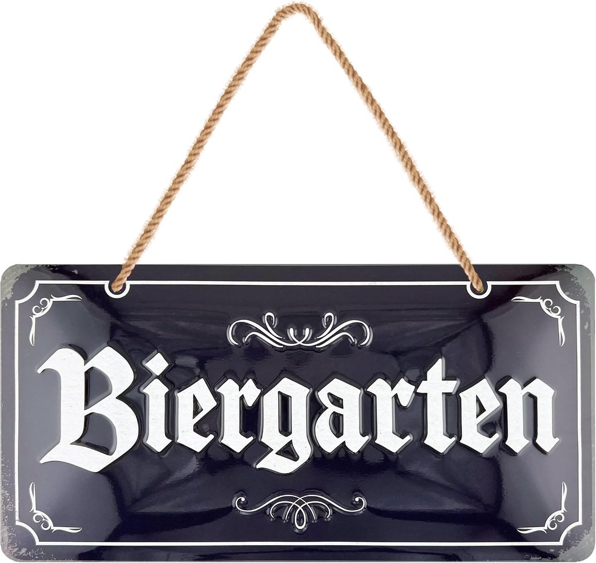 Retro metalen bord, biertuinbord met koord, grappige biertuindecoratie voor tuin, terras, prieel, vaderdagbordje, cadeau voor mannen, gestanst, 16 x 32 cm
