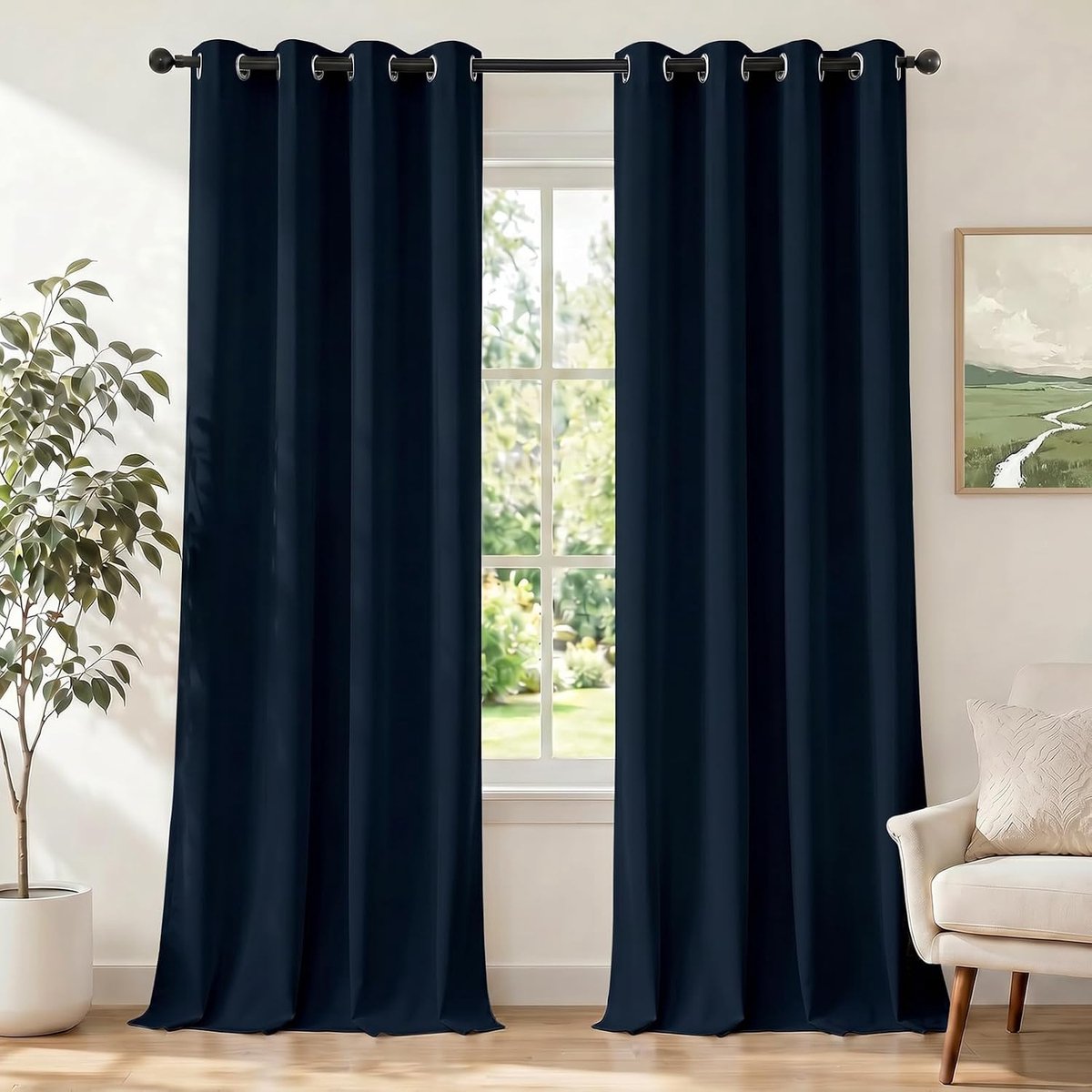 Gordijnen Kant En Klaar Set Van 2, 140x225cm, Gordijnen Verduisterend Met Ringen, Thermische Gordijn, Verduisteringsgordijn, Thermogordijnen, Deurgordijn Voor Slaapkamer Woonkamer, Blauw