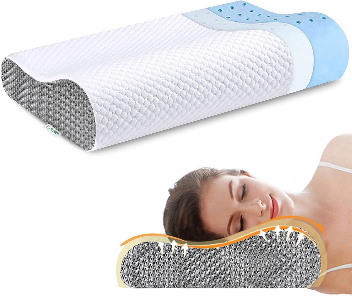 SnelShoppen - Ergonomisch hoofdkussen en nekkussen van traagschuim, ideaal voor een goede nachtrust, verstelbaar, comfortabel, perfect voor slapen en