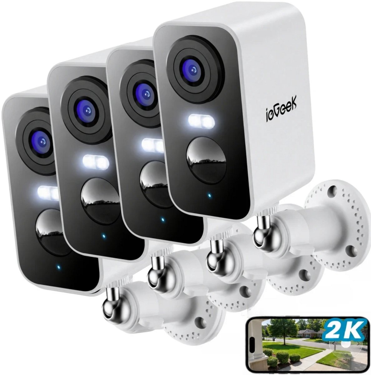 ieGeek 2K Camera Beveiliging Buiten WiFi - Bewakingscamera Voor Buiten - Beveiligingscamera Draadloos Buiten - 5200mAh batterij - Nachtzicht in kleur - IP65 - 2-Weg Audio - 2,4 GHz - 4pcs