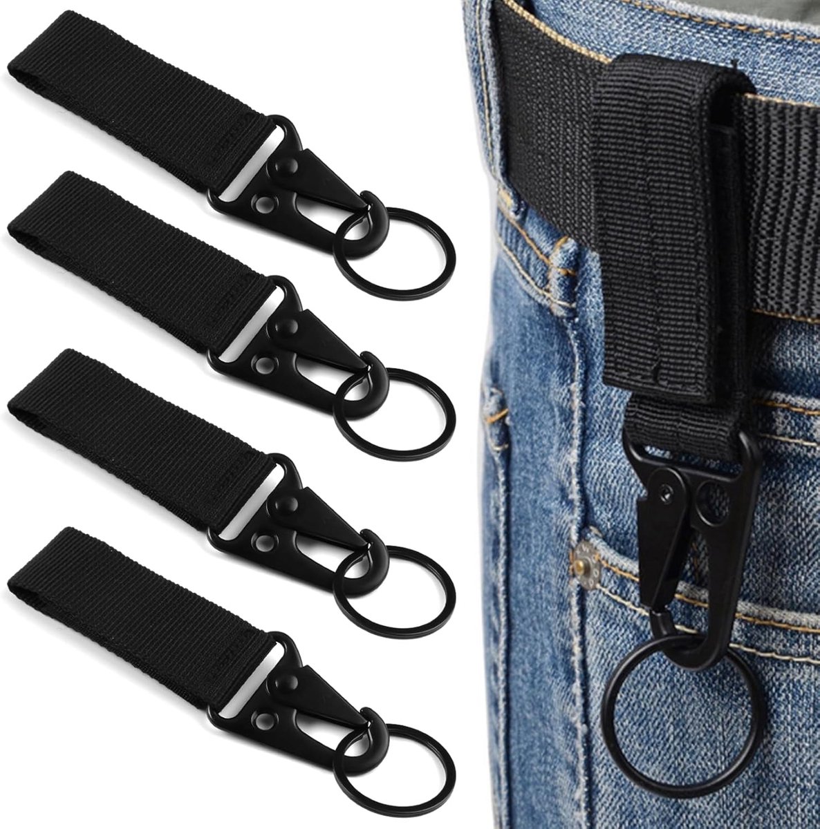 4 Stuks Riem-Karabijnhaak, Tactische Sleutelhangers, Opknoping Riem Webbing Karabijnhaak Gesp, voor Bergbeklimmen, Kamperen, Wandelen, Outdoor-Activiteiten (Zwart)