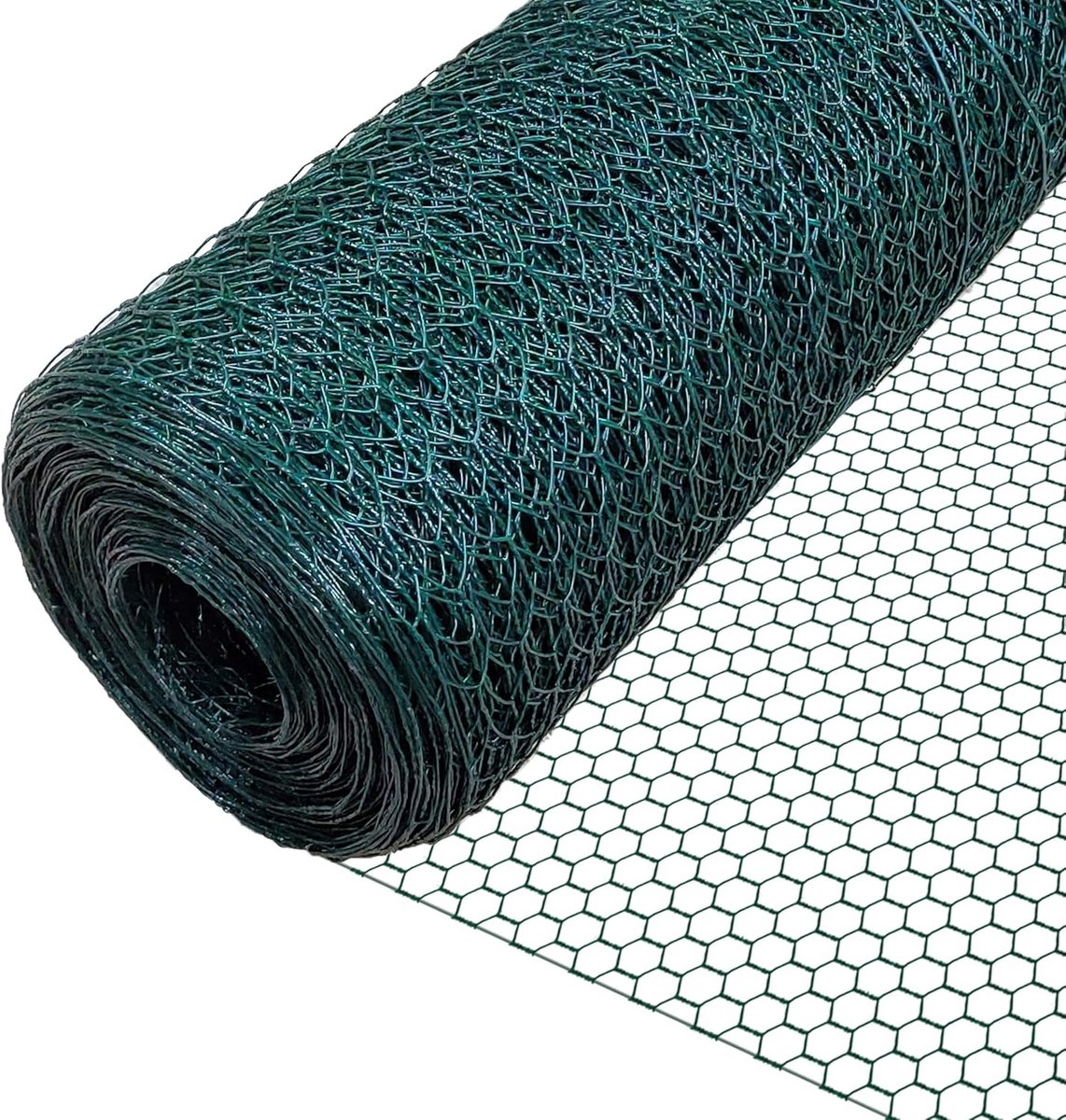 Kippengaas van pvc, 1 x 25 m, maaswijdte: 25 mm, zeshoekig, drievoudig gedraaid, robuuste omheining voor kippenhok, tuin, hekken, weerbestendig, groen