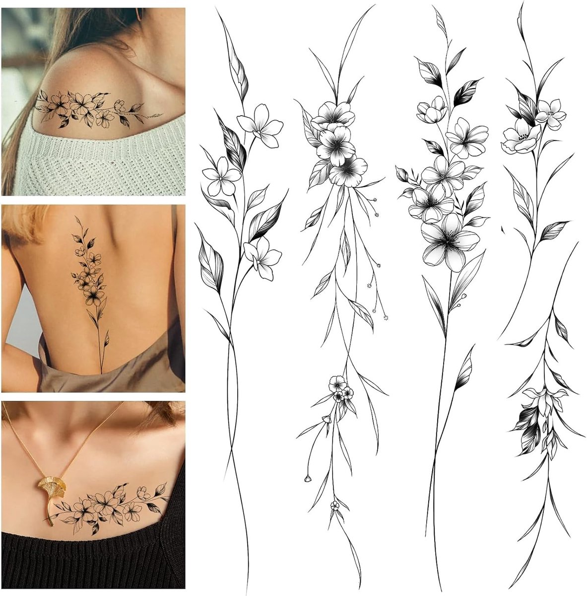 Tijdelijke tatoeages, 12 neptatoeages, zelfklevende tatoeages, 3D voor volwassenen, waterdichte tattoo, meisjes, armtattoo, stickers, tatoeages, opplakken, vrouwen, carnaval